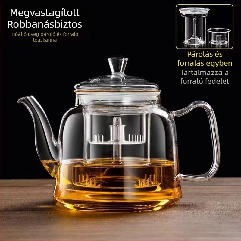 Magas hőálló boroszilikát üveg teáskanna – kettős használatú a vízforraláshoz és teafőzésre, fogantyúval