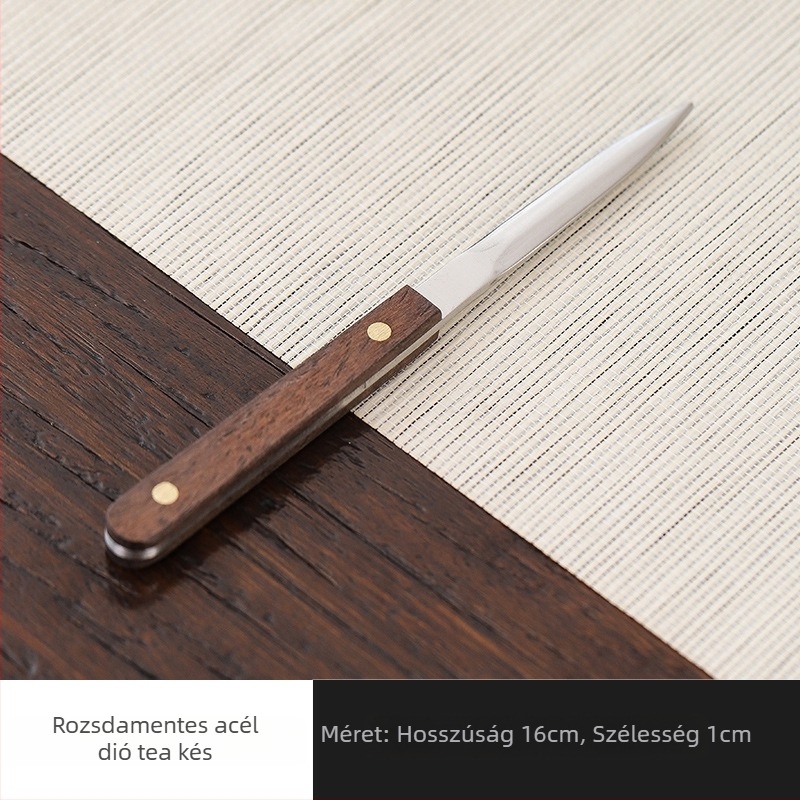 Hat úriember teaceremónia készlet – rozsdamentes acél és tömör fa, teklip, teáskanál, csésze villa, teáskanna keféje, teás kés (öt részes készlet)