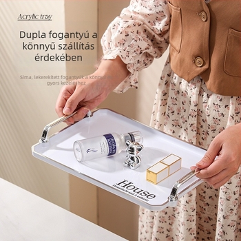 Akril téglalap alakú tál füllel poharakhoz, gyümölcsökhöz és teához