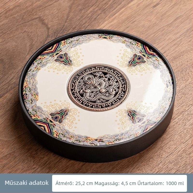 Porcelán kör teás tálca – kerámia teás tálca otthonra és irodára, kettős használat Kung Fu teás készlethez