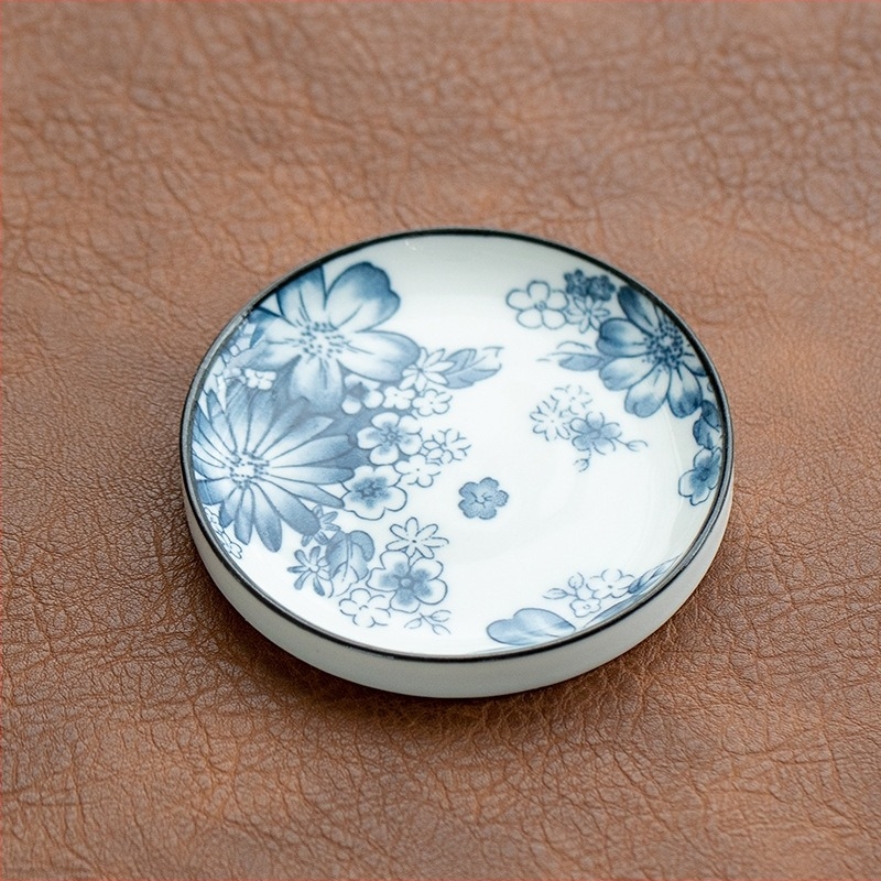 Kézzel készített, nagy méretű retro kék‑fehér porcelán teaalátét Kung Fu tea ceremóniához