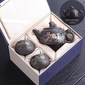 Kézzel készült Yixing Zisha Kung Fu teáskészlet, hő hatására színváltozás, egy teáskanna és két csésze, háztartási használatra