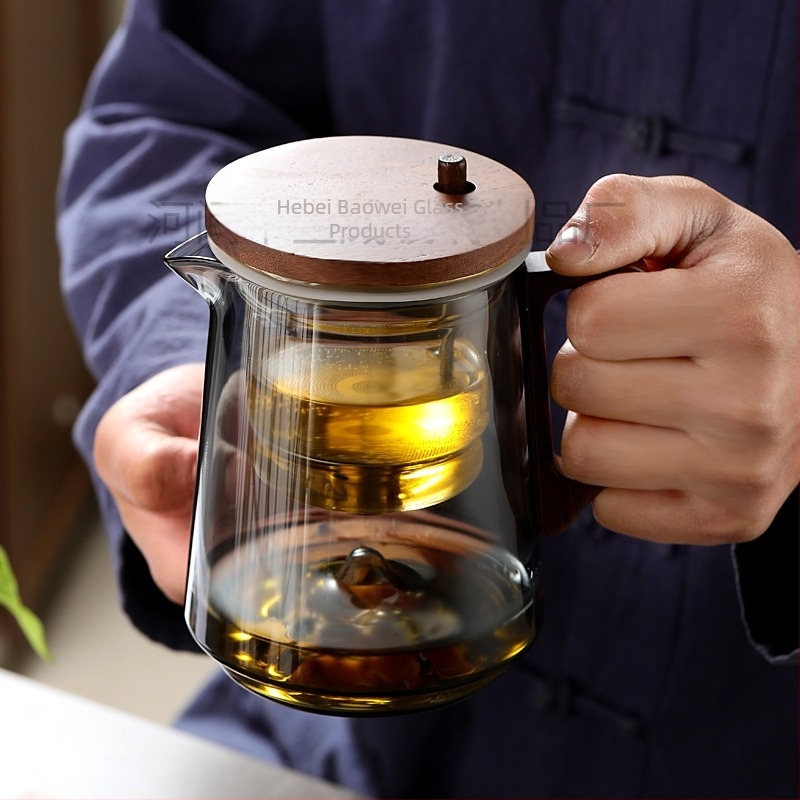 Hőálló üveg teáskanna egygombos nyomófiltrrel, tea és víz szétválasztásához, modern otthoni dizájn