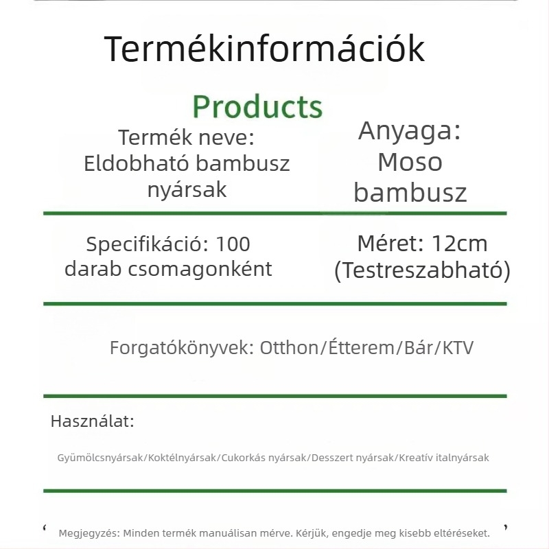Egyszer használható bambusz gyümölcspálcák – kreatív művészi dekoráció desszertekhez és koktélokhoz, hossz 12 cm