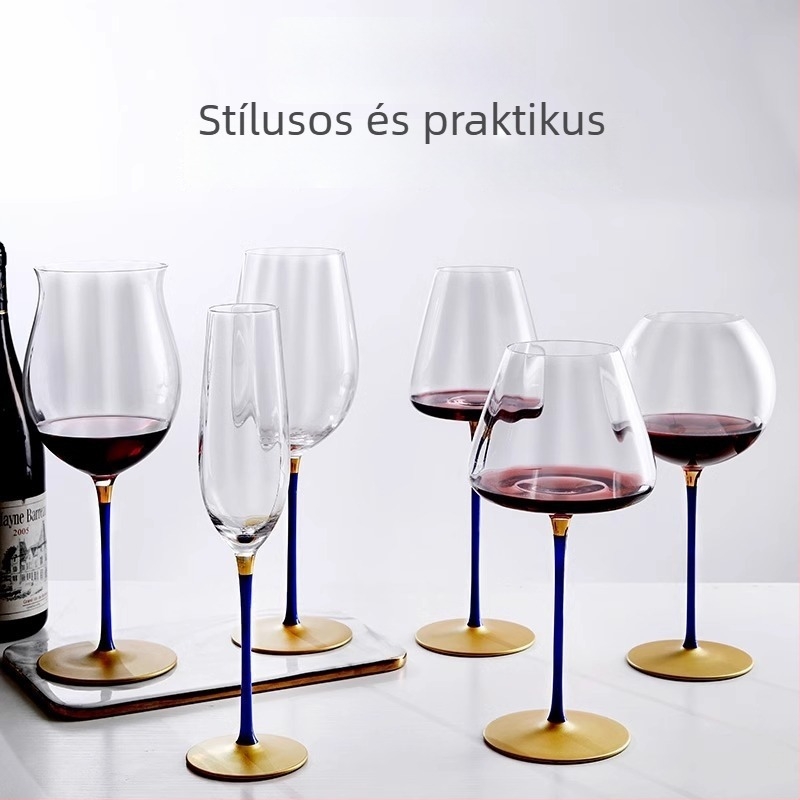Otthoni használatra szánt kristály vörösboros pohár, magas talppal, nagy testtel, prizmaszerű dizájn, 501–600 ml