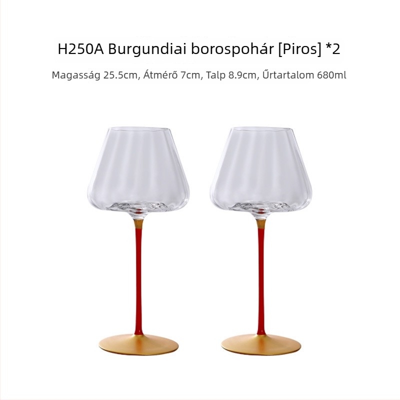 Otthoni használatra szánt kristály vörösboros pohár, magas talppal, nagy testtel, prizmaszerű dizájn, 501–600 ml