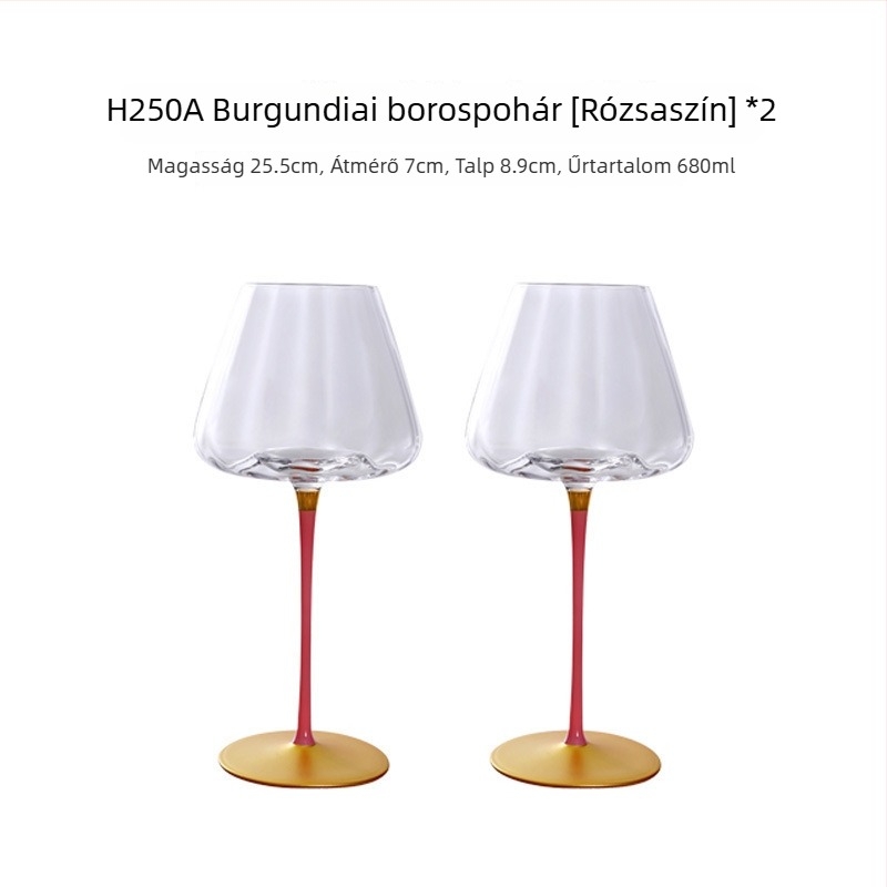 Otthoni használatra szánt kristály vörösboros pohár, magas talppal, nagy testtel, prizmaszerű dizájn, 501–600 ml