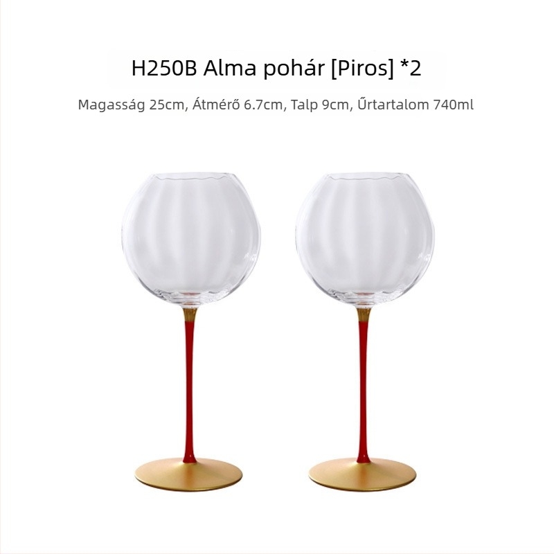 Otthoni használatra szánt kristály vörösboros pohár, magas talppal, nagy testtel, prizmaszerű dizájn, 501–600 ml
