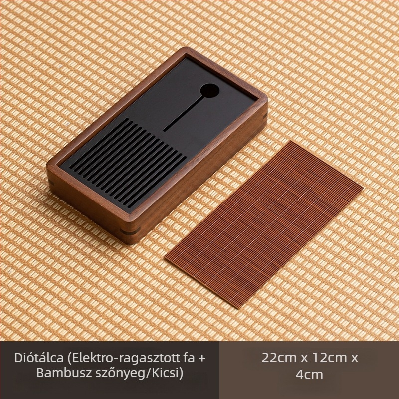 Diófából készült kis teás tálca otthoni használatra, téglalap alakú, elegáns vízgyűjtő- és tároló tálca, prémium száraz tea tálca egy személy számára