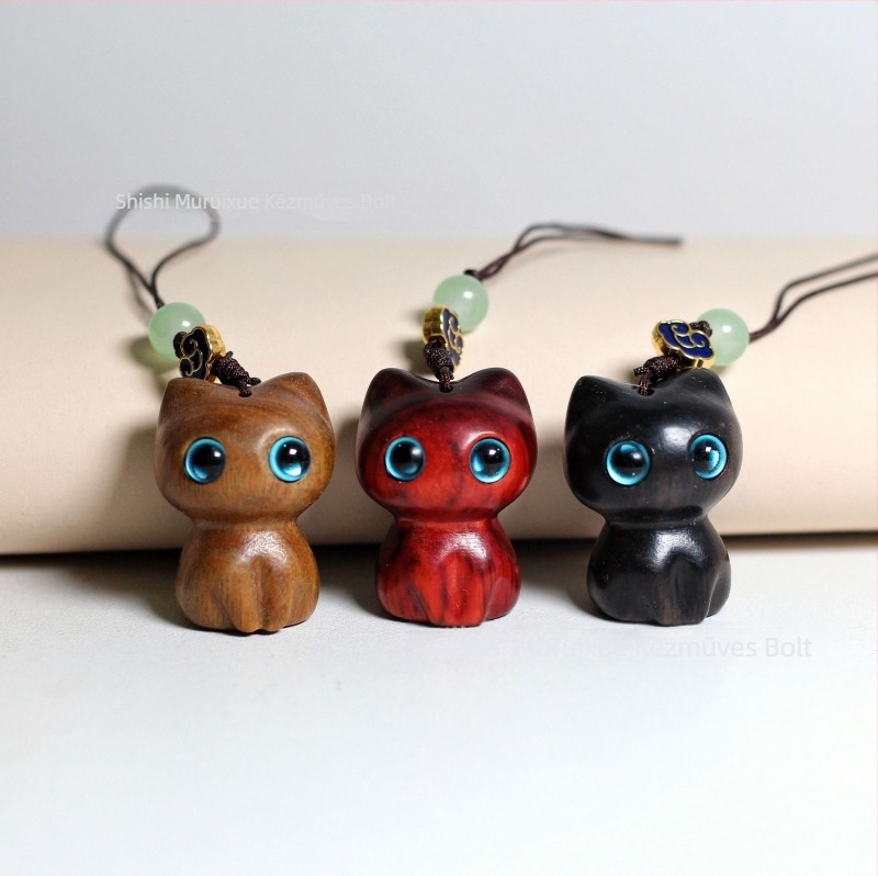 Fafaragott macska medál – kulcstartó és USB pendrive-figura, kínai stílusú dizájn