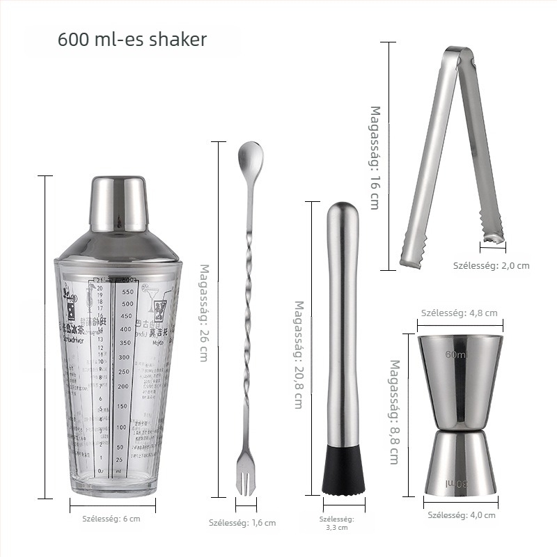 Rozsdamentes acél koktél shaker készlet – bár- és otthoni bartender eszközök