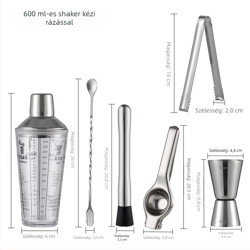 Rozsdamentes acél koktél shaker készlet – bár- és otthoni bartender eszközök