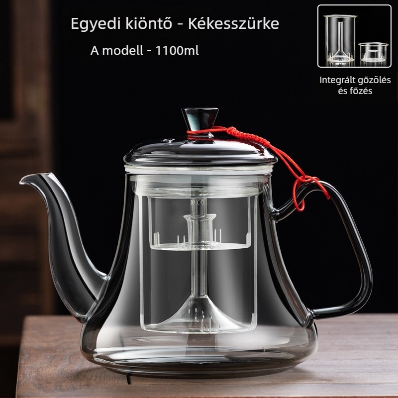 Vastagított üvegből készült teáskészlet gőzölésre és főzésre, minden‑egyben kialakítás elektromos kerámia főzőfelülettel