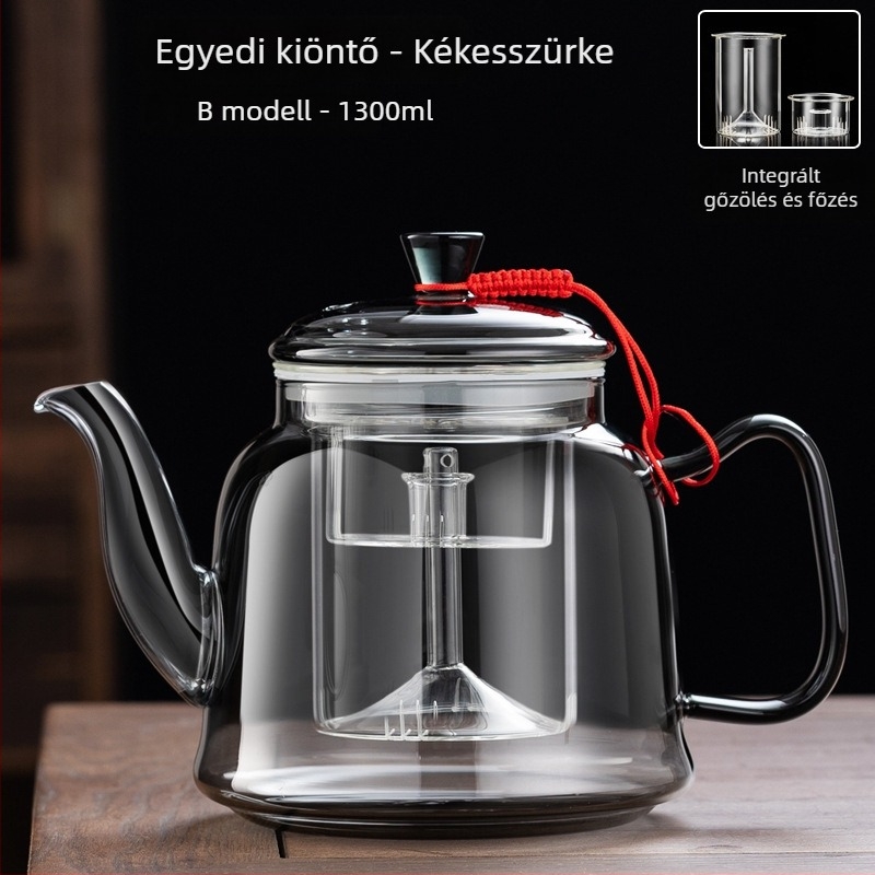Vastagított üvegből készült teáskészlet gőzölésre és főzésre, minden‑egyben kialakítás elektromos kerámia főzőfelülettel