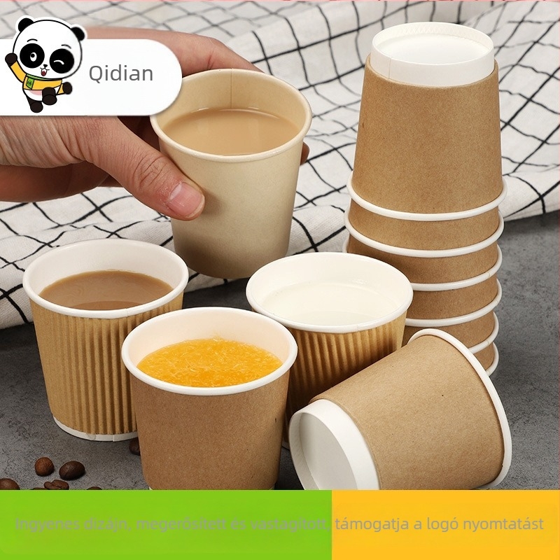 Qidian 101–200 ml egyszer használatos kóstoló pohár, bevont papírból készült, logónyomással, forró italokhoz