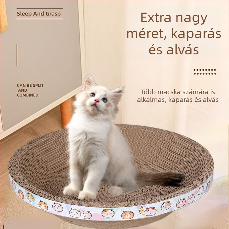 Happy Parrot Extra Large Macska karcoló tábla és fészek — egy darabból készült hullámkarton, kopásálló, szálak nélkül, többfunkciós