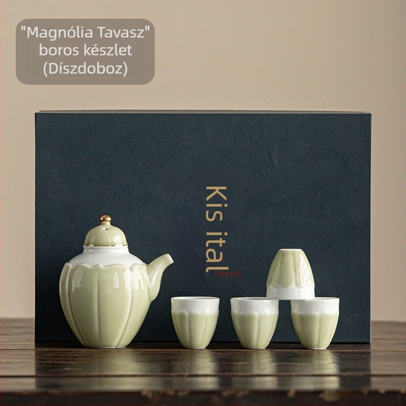 Porcelánból készült japán stílusú kis borospohár készlet, porcelán likőr adagolóval és ajándékdobozban, retro stílus