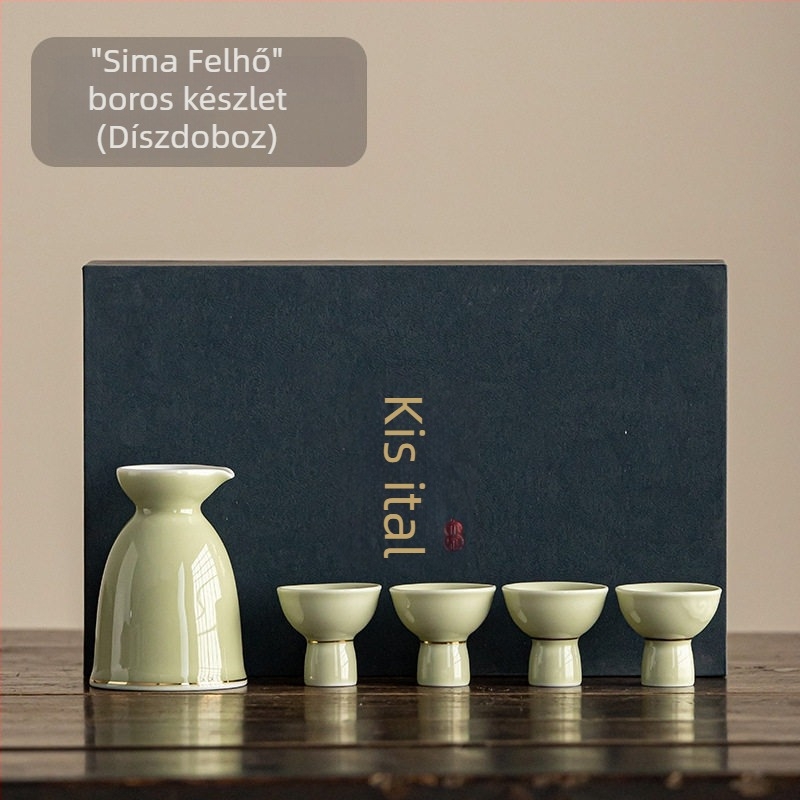 Porcelánból készült japán stílusú kis borospohár készlet, porcelán likőr adagolóval és ajándékdobozban, retro stílus