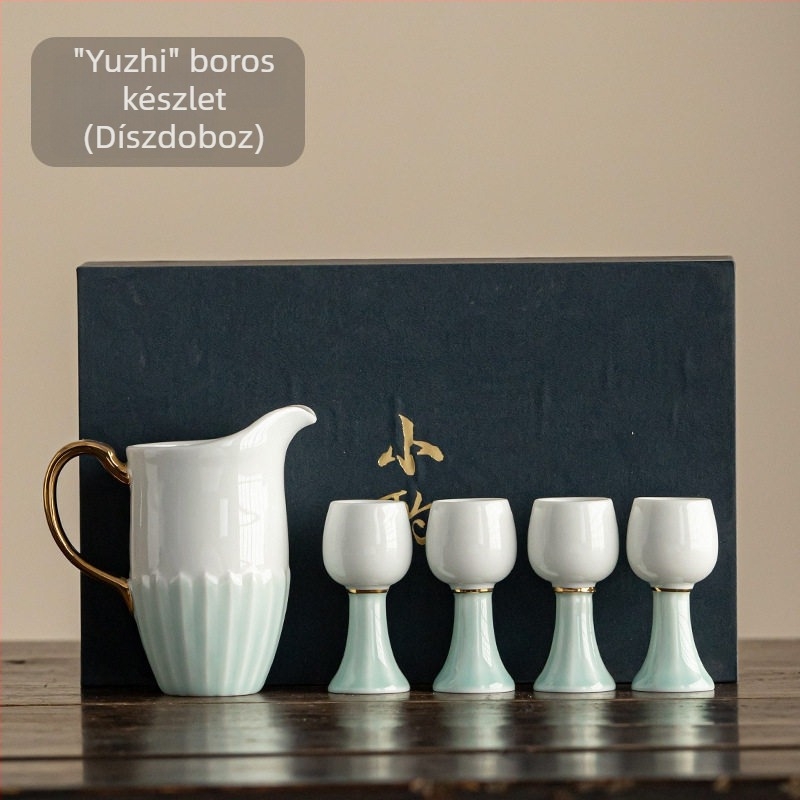Porcelánból készült japán stílusú kis borospohár készlet, porcelán likőr adagolóval és ajándékdobozban, retro stílus