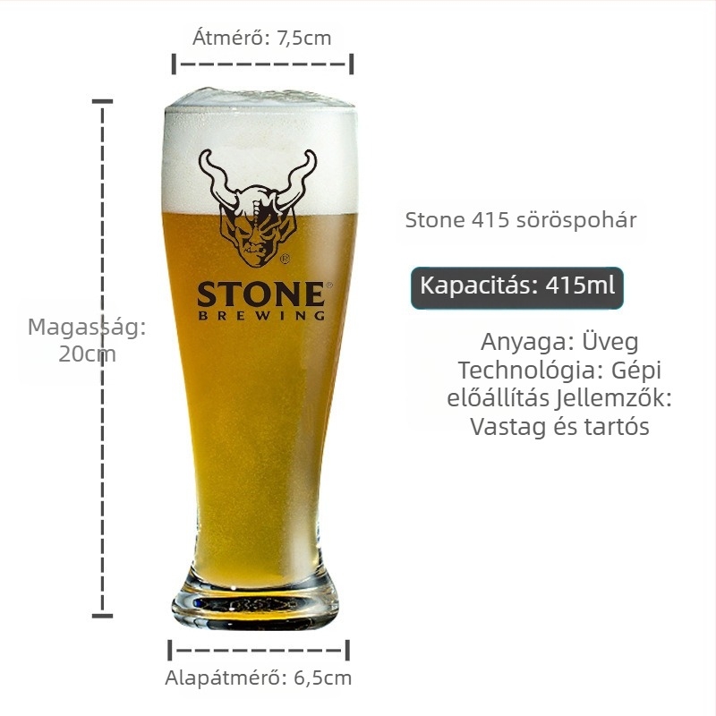 IPA sörös pohár tulipán alakú, rövid és magas lábú, logó nyomtatás