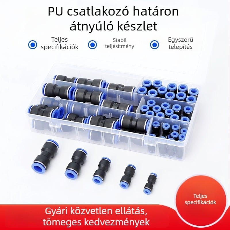 PU egyenes gyorscsatlakozású műanyag doboz készlet, 50 db, 60 PC csatlakozóval és 72 darab pneumatikus csatlakozóval