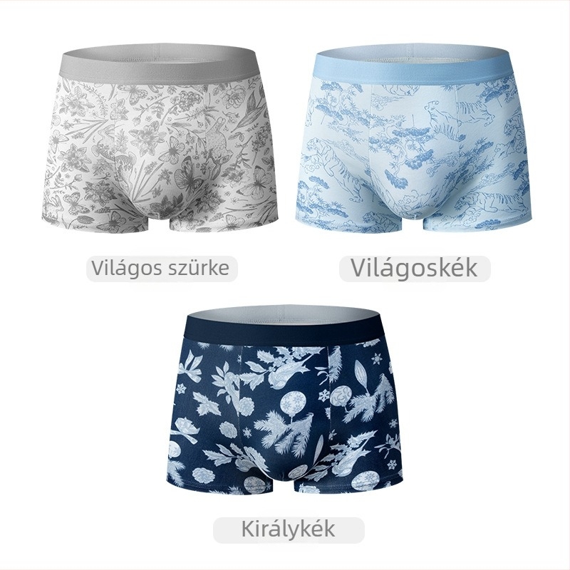 Férfi boxeralsó pamutból mulberry selyemmel, 7A antibakteriális bevarrás a kerületben, lélegző, bőrbarát, kényelmes középmagas derekú