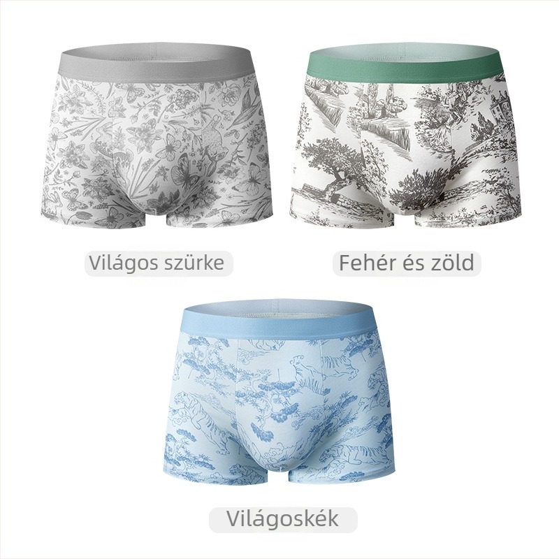 Férfi boxeralsó pamutból mulberry selyemmel, 7A antibakteriális bevarrás a kerületben, lélegző, bőrbarát, kényelmes középmagas derekú