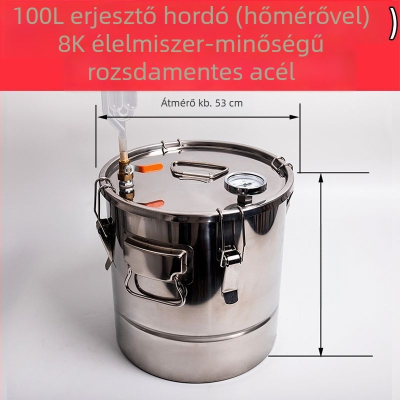Élelmiszer-minőségű rozsdamentes acél erjesztő hordó gabona- és gyümölcsborokhoz, vízzáró és egyirányú zárás