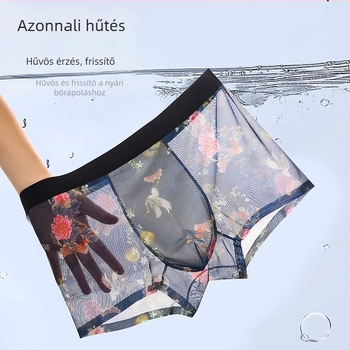 Férfi könnyű, anime és virág mintás hálózati boxeralsó, lélegző, gyorsan száradó, plusz méret, nyári trend