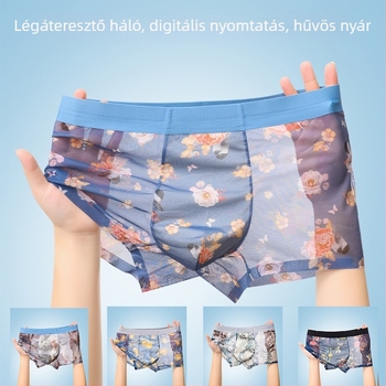 Férfi könnyű, anime és virág mintás hálózati boxeralsó, lélegző, gyorsan száradó, plusz méret, nyári trend