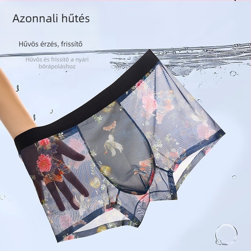 Férfi könnyű, anime és virág mintás hálózati boxeralsó, lélegző, gyorsan száradó, plusz méret, nyári trend