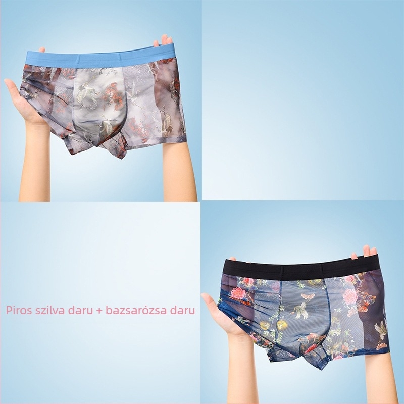 Férfi könnyű, anime és virág mintás hálózati boxeralsó, lélegző, gyorsan száradó, plusz méret, nyári trend