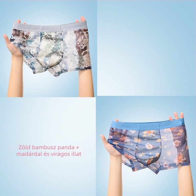 Férfi könnyű, anime és virág mintás hálózati boxeralsó, lélegző, gyorsan száradó, plusz méret, nyári trend