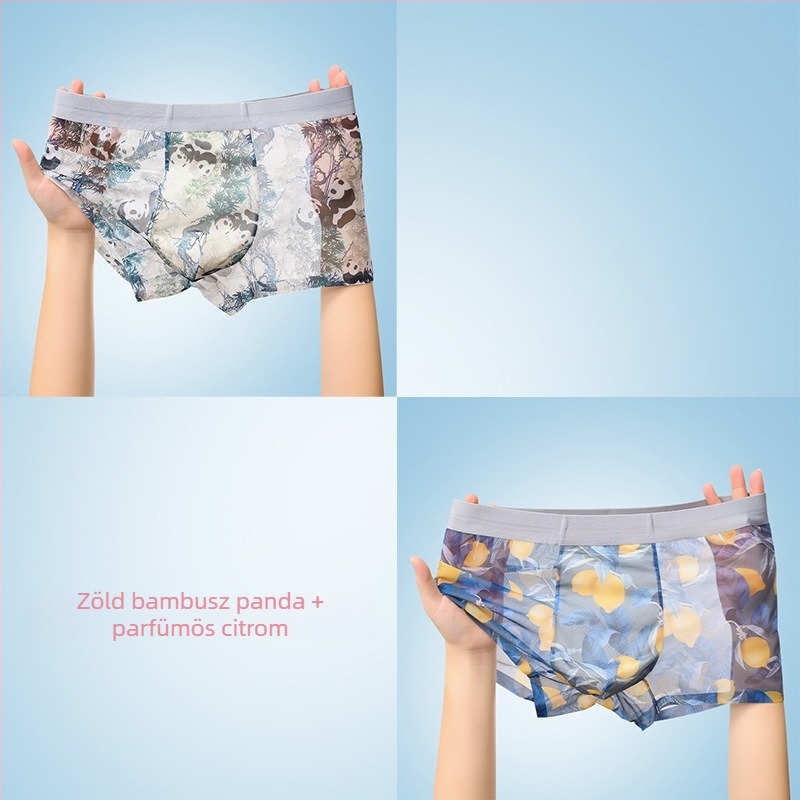 Férfi könnyű, anime és virág mintás hálózati boxeralsó, lélegző, gyorsan száradó, plusz méret, nyári trend