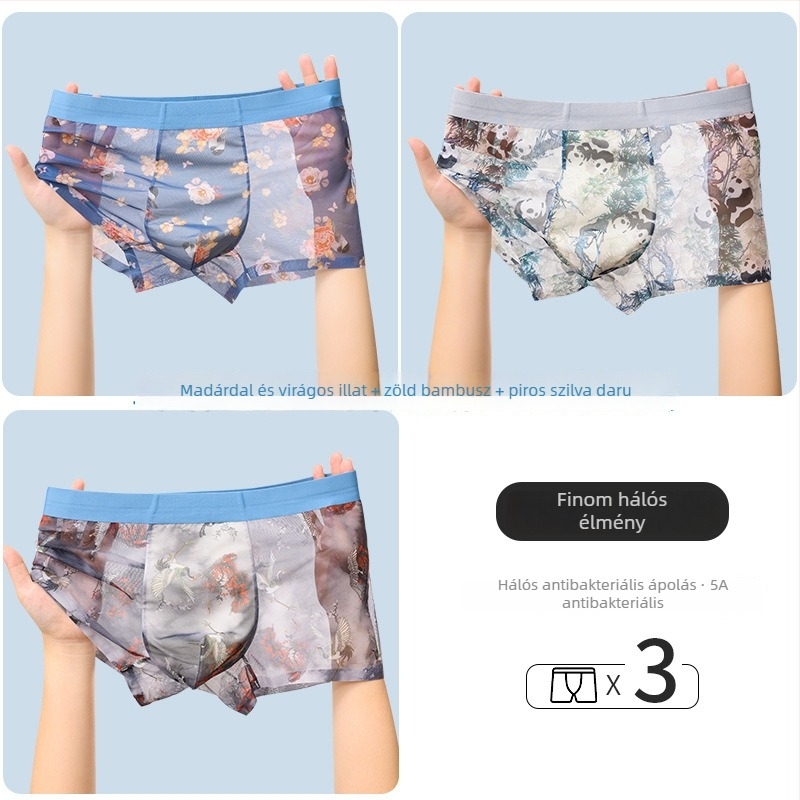 Férfi könnyű, anime és virág mintás hálózati boxeralsó, lélegző, gyorsan száradó, plusz méret, nyári trend