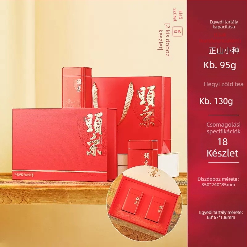 Zöld tea ajándékdoboza üres ajándékdobozzal és üres fémdobozos teához való csomagolás
