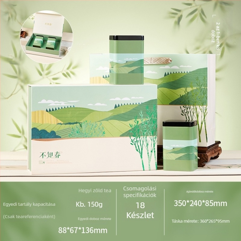 Zöld tea ajándékdoboza üres ajándékdobozzal és üres fémdobozos teához való csomagolás