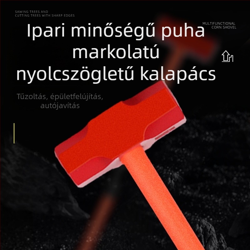 Nyolcszögletű kalapács fejével, nagy fejű szénacél kalapács, lágy markolatú, építőipari és edzés céljára — két darabos készlet