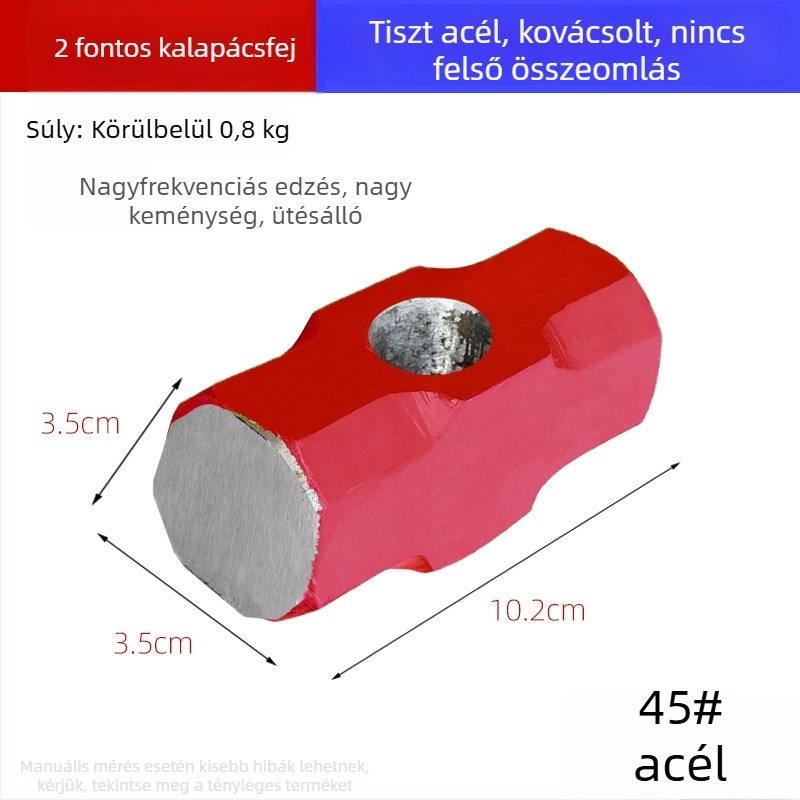 Nyolcszögletű kalapács fejével, nagy fejű szénacél kalapács, lágy markolatú, építőipari és edzés céljára — két darabos készlet
