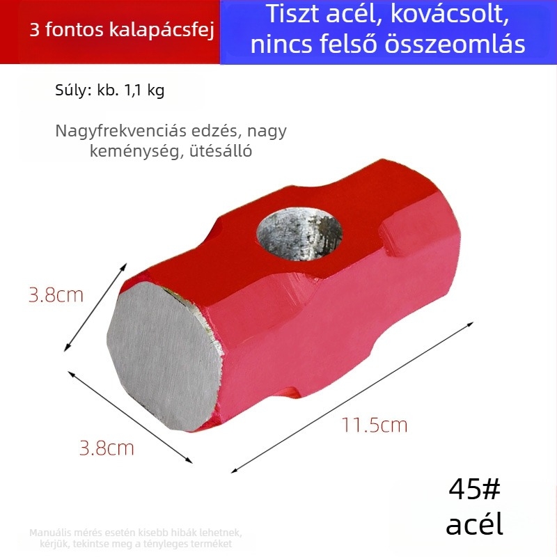 Nyolcszögletű kalapács fejével, nagy fejű szénacél kalapács, lágy markolatú, építőipari és edzés céljára — két darabos készlet