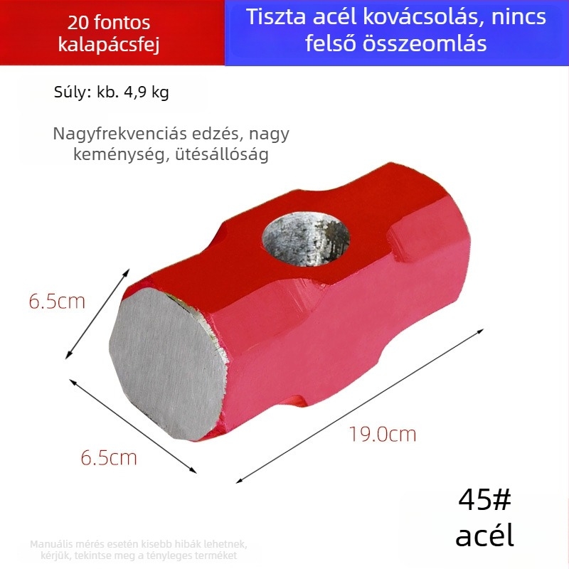 Nyolcszögletű kalapács fejével, nagy fejű szénacél kalapács, lágy markolatú, építőipari és edzés céljára — két darabos készlet