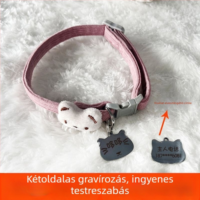 Kis- és közepes méretű háziállatok számára gravírozott névtáblás gallér, állítható méret