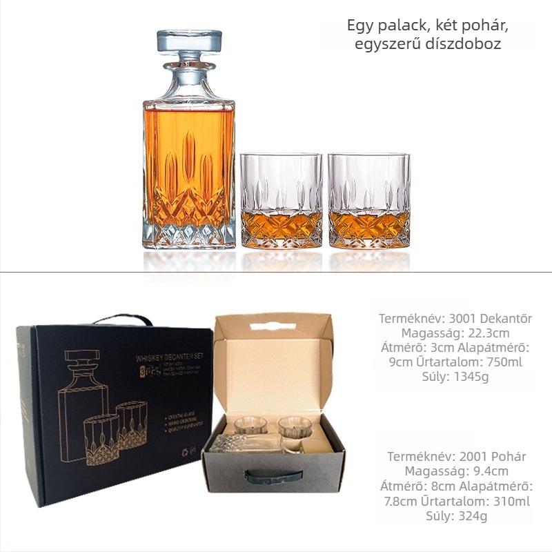 Üveg whisky-dekanter készlet ajándékdobozzal és egyedi logóval – nagy kapacitás, könnyed luxus retró stílus