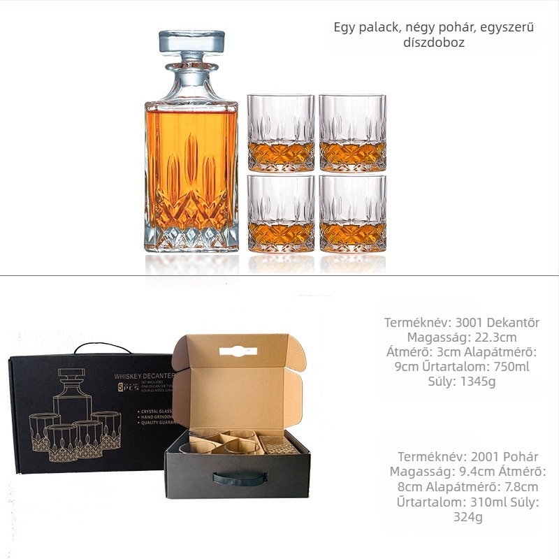 Üveg whisky-dekanter készlet ajándékdobozzal és egyedi logóval – nagy kapacitás, könnyed luxus retró stílus