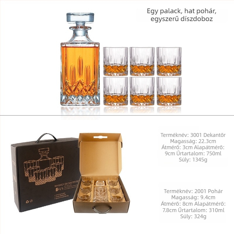 Üveg whisky-dekanter készlet ajándékdobozzal és egyedi logóval – nagy kapacitás, könnyed luxus retró stílus