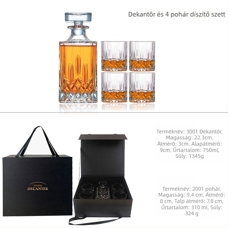 Üveg whisky-dekanter készlet ajándékdobozzal és egyedi logóval – nagy kapacitás, könnyed luxus retró stílus