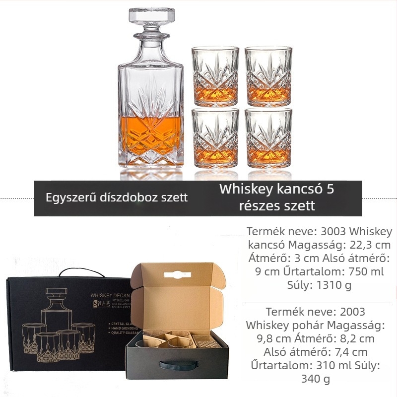 Üveg whisky-dekanter készlet ajándékdobozzal és egyedi logóval – nagy kapacitás, könnyed luxus retró stílus