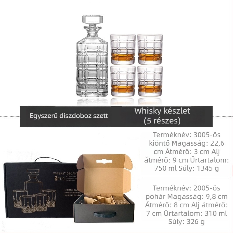Üveg whisky-dekanter készlet ajándékdobozzal és egyedi logóval – nagy kapacitás, könnyed luxus retró stílus