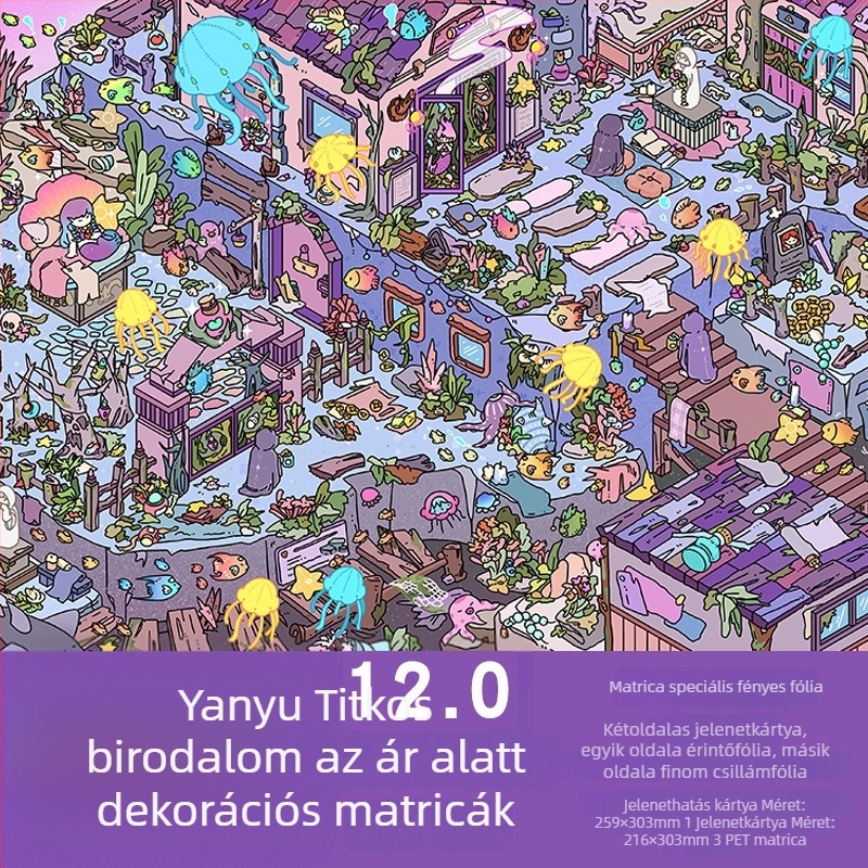 3D tájképi matricák, nagy méret, fényes fóliával és finom csillámmal, PET anyag, DIY kollázs