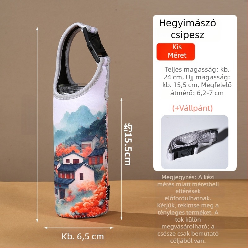 Új kínai stílusú termosz pohár védőhüvely, univerzális üvegpohár védőhüvely, vászon táska diagonális vállpánttal